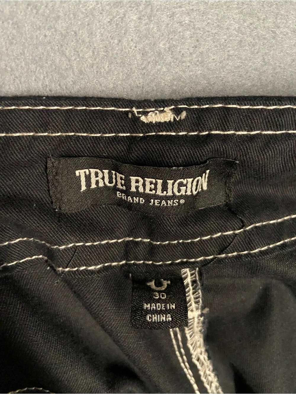 True Religion Men’s Black Cargo Pants with Contrast Stitching
